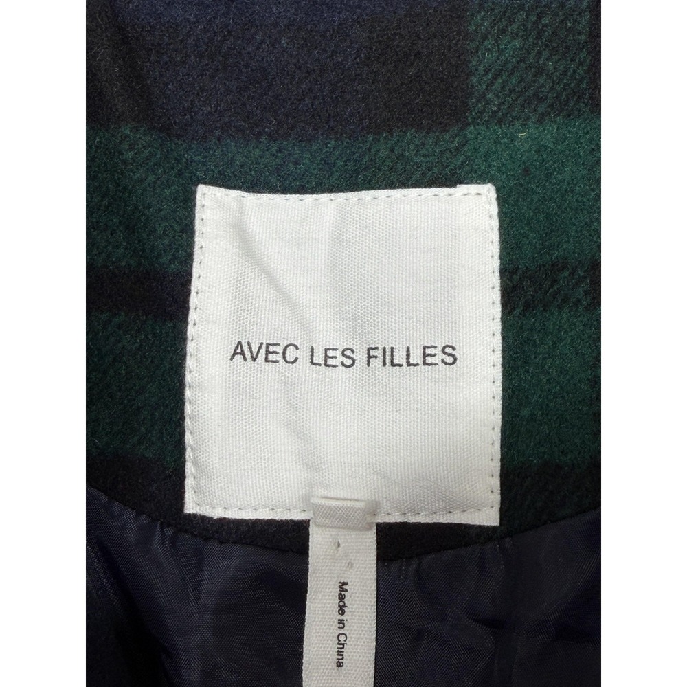 Avec Les Filles Coat Womens XS Navy Green Tartan Plaid Double Breasted Academia - Picture 7 of 11